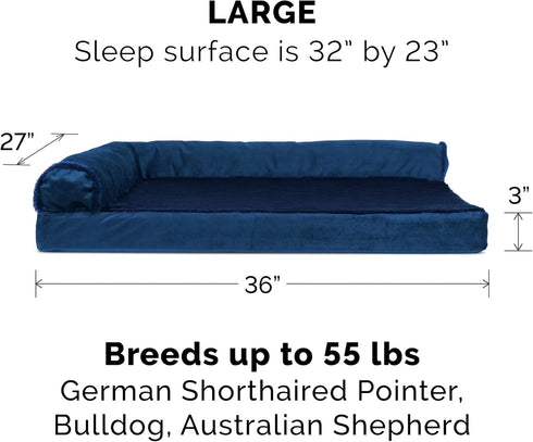Furhaven Orthopedic Dog Bed for Large/Medium Dogs, Removable Bolsters & Washable Cover, Plush Velvet L Shaped Chaise,