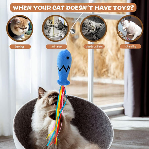 Fashion&cool Cat Wand Toy - 3pcs 16 Inch Natural Wooden Teaser with 5 Pcs Silvervine Sticks for Indoor Cats