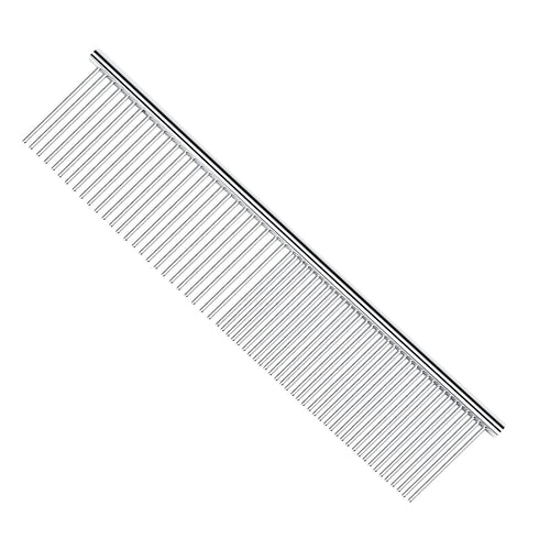 PETTOM Pet Steel Grooming Tool - Poodle Finishing Butter Comb, 7.5-inch L Silver Dog Comb with Rounded Ends