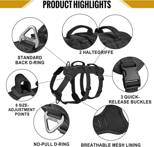 OneTigris Escape Proof Dog Harness, Tactical No Pull Harness for Large Dogs, Multi-Use Support with Handles