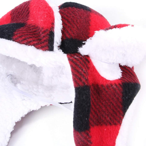 SEIS Christmas Dog Hat with Earmuffs, Adjustable Red Plaid Pet Cap for Small Medium Large Dogs