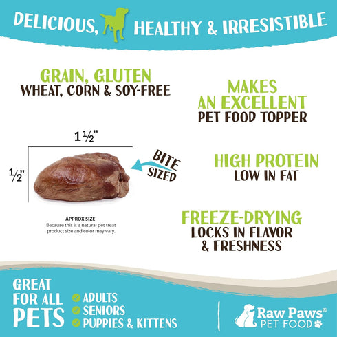 Raw Paws Freeze Dried Chicken Hearts for Dogs & Cats, 4-oz Whole, Made in USA, Single Ingredient Treats