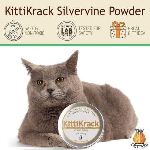 KittiKrack Organic Silvervine Catnip Powder Substitute - 3 Individual 5-Gram KittiKrack Powder Packs