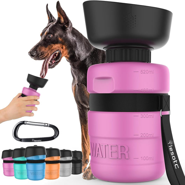 Lesotc Portable Dog Water Bottle with Dispenser and Leak Proof Bowl, Puppy Essentials for Outdoor Walking, Hiking,