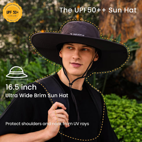 Wide Brim Hat, UPF 50++ Breathable Foldable Waterproof, UV Protection Cowboy Style Boonie Hat