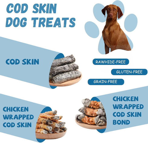 Cod Skins Dog Treats - All-Natural Chew Fish Skin Rolls, Healthy Omega-3 Protein 10.6 OZ
