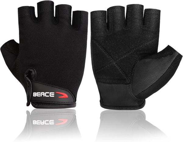 BEACE Weight Lifting Gym Gloves with Anti-Slip Leather Palm for Workout Exercise