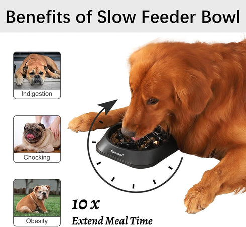MateeyLife Slow Feeder Dog Bowls, Anti-Choking Puzzle Dog Food Bowls, Non Slip Interactive Dog Feeding Bowls That Slow Down Eating, Bloat Stop Maze Dog Dishes Dog Feeder for Medium Large Breeds Black