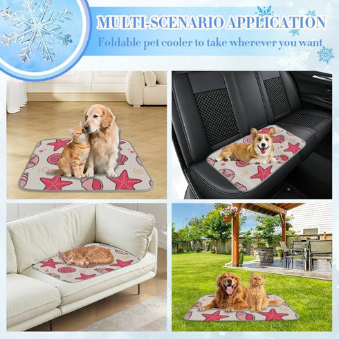 imiBBWQu Summer 27" 22" Dog Cooling Mat Conch Starfish Red Yellow Coliing Mat Washable Pet Ice Pad Dog Bed Pet Non-Slip