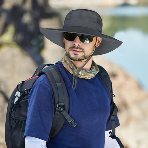 Sun Hat for Men and Women - UPF 50+ Waterproof Wide Brim Bucket Hat for Hiking, Garden, Safari, Beach