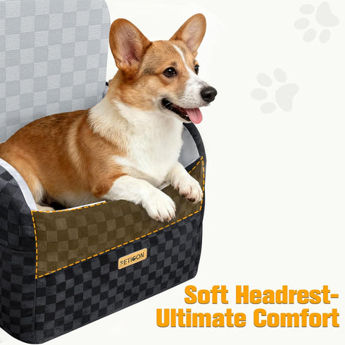 6in 26 lbs PETICON Waterproof Dog Car Seat for Small Medium Dogs, Memory Foam Pet Booster Seat for Dogs up