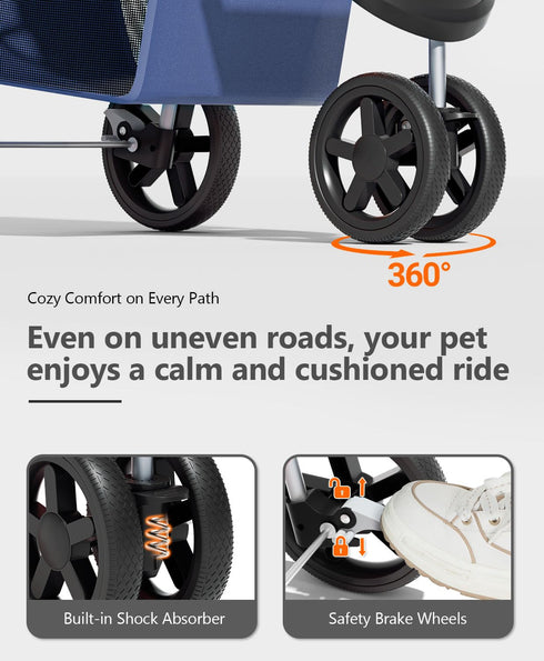 3 OS MOTOR Pet Stroller with Wheels for Small/Medium Pets, Portable Travel Foldable Carrier Jogger for Dog Cat Puppy