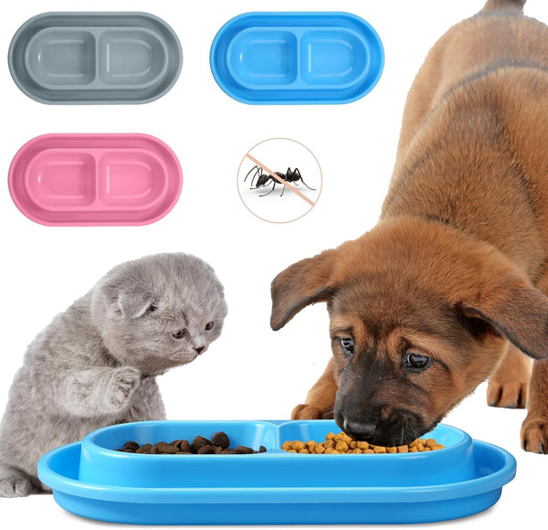 Uiifan 3 Pieces No Spill Cat Food Bowl Set for Small and Medium Dogs and Cats - Easy Cleaning Outdoor Feeder (Blue,