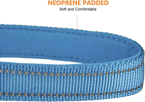 Reflective Nylon Padded Dog Collar - Adjustable Soft Pet Collars for Small Medium Large Dogs (Blue)