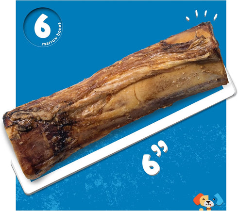 (6 Pack), 6" Jack&Pup Marrow Bones for Dogs Long Lasting Dog Bones for Large Dogs, Marrow Bone, Natural Beef Bone