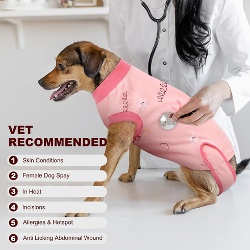 IDOMIK Dog Recovery Suit for Female Spay, Adjustable Anti-Licking Onesie, Soft Wound Bandage & E-Collar