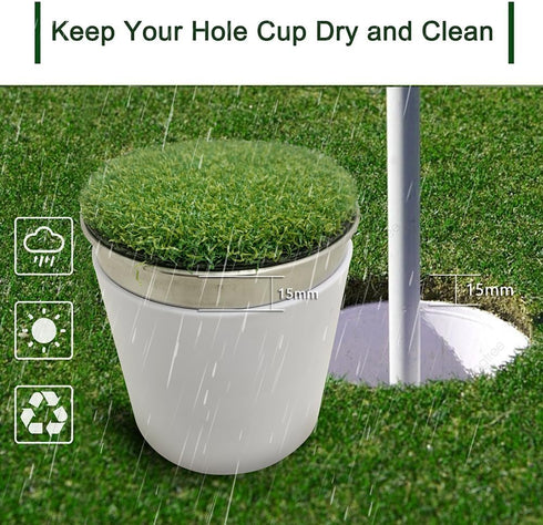 Golf Hole Cup for Backyard Practice Putting Green, Simulated Lawn and Metal Base (2 Pieces)