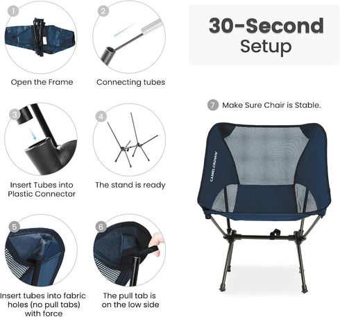 Backpacking CAMEL CROWN Portable Camping Chair Lightweight Compact Folding Chair Mesh for Outdoor Camp Travel Beach