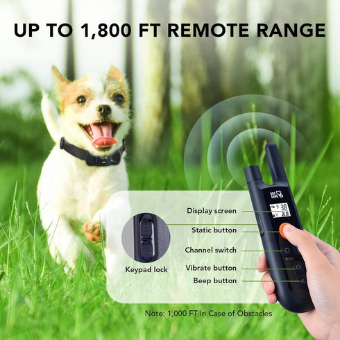 DOG CARE Dog Training Collar with Remote, 1800FT Rechargeable Dog Bark Collar with Beep Vibration Shock Modes, Rainproof
