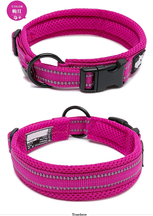 Truelove TLC5011 Dog Collar - Reflective Premium Duraflex Buckle, High Grade Nylon Webbing, Fuchsia, L