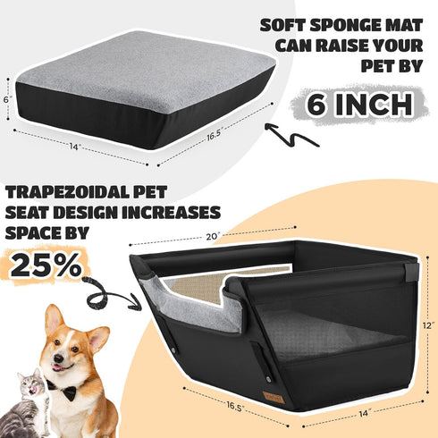 35LB, 6-Inch BONTHEE Elevated Dog Car Booster Seat for Dogs & Cats up to Memory Foam Pet Booster Seat, Side Breathable