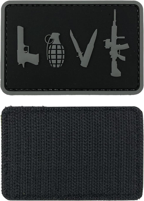uuKen Tactical Gear Love Symbol Sign Tactical PVC Patch with Hook Fastener Backing (Black and Grey)