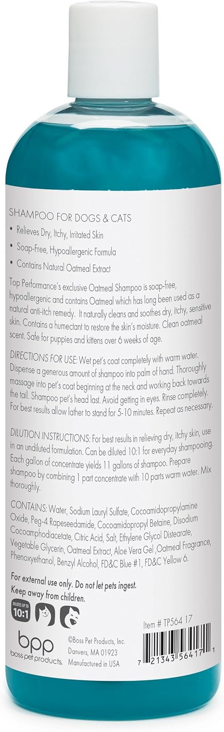 17 Oz. Top Performance Oatmeal Dog Shampoo and Cat Shampoo, Provides Remedy for Dry, Irritated and Itchy Skin on Pets