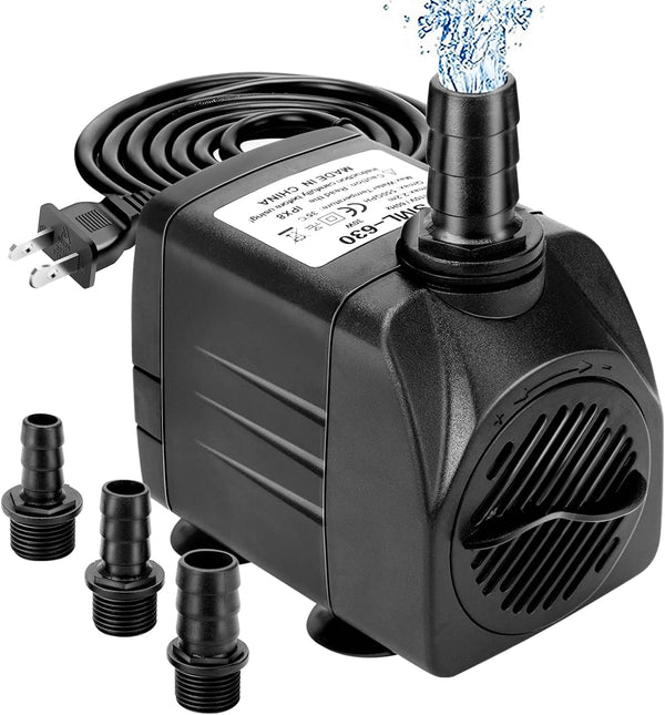 550GPH Submersible Pump by GROWNEER 30W Ultra Quiet Fountain Water Pump, 2000L/H, with 7.2ft High Lift, 3 Nozzles for