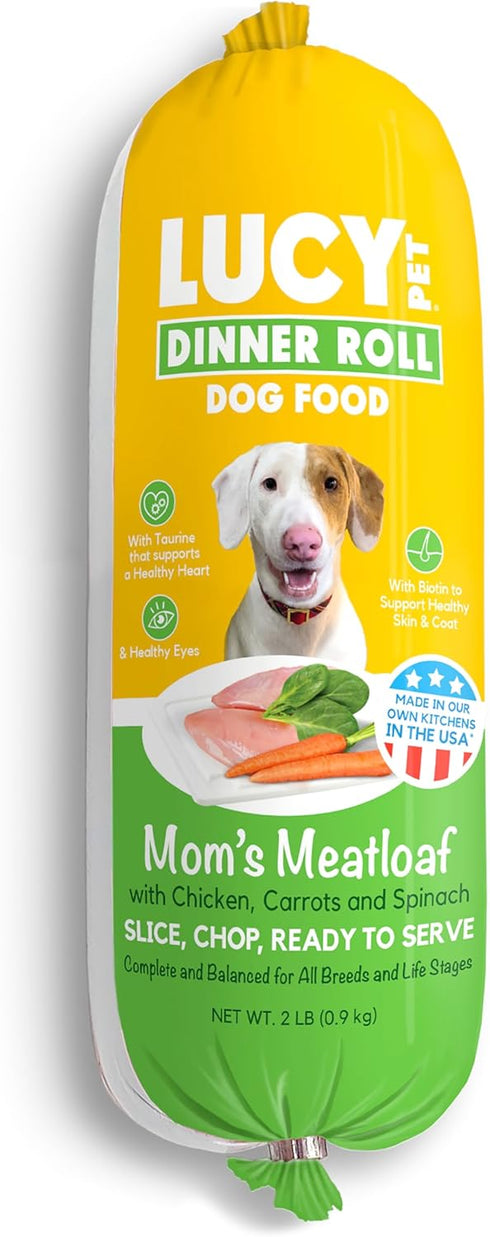 Lucy Pet Dinner Rolls, Mom's Meatloaf Chicken with Carrots and Spinach, 2lb