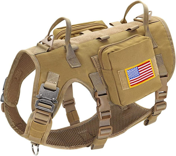 Forestpaw Tactical Dog Harness for Small Sized Dogs, No Pull Military Vest with Handle and Pockets (Brown, S)