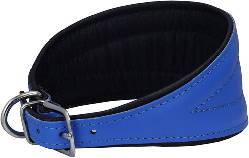 Dogs My Love Real Leather Extra Wide Padded Dog Collar, Blue (16.75"-20" Neck; 3" Wide)