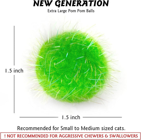 20PCS Extra Large 1.5INCH Cat's Favorite Chase Glitter Ball Toy, Sparkle Pom Pom Balls