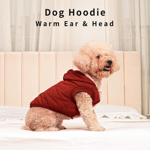Extra Warm Fleece Lining Dog Hoodie for Large Dogs, Red Jacket with Hood, Size XL for Winter