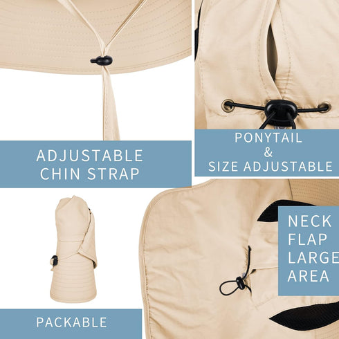 Sun Hat for Men Women - UPF 50+ UV Protective Hiking Fishing Wide Brim Sun Hat with Neck Flap
