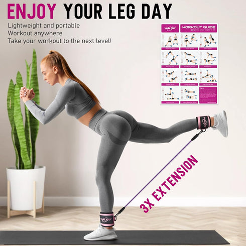WALITO Ankle Resistance Bands with Cuffs, Exercise Bands for Legs and Butt, Booty Workout Equipment
