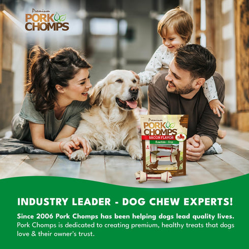6 Inch 8 Count, 1 Pack, Pork Chomps Baked Pork Skin Dog Chews, Knots, Bacon Flavor - Long-Lasting Treats for Dogs