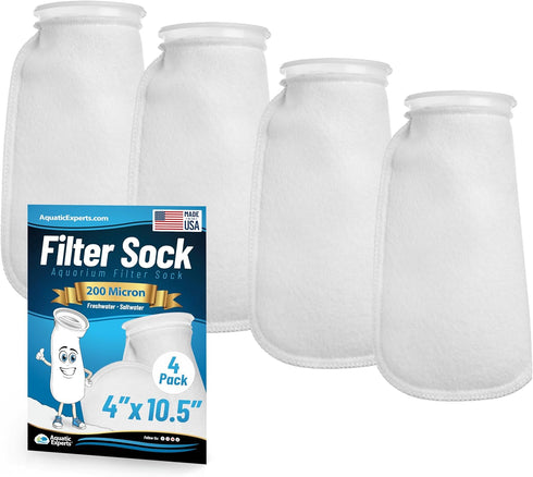 Aquatic Experts 4 inch Ring Filter Socks, 200 Micron, 4 Pack for Saltwater Aquarium and Sump Filter