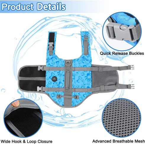EMUST Dog Life Preserver - Flotation Vest for Swimming, Beach Boating for Small/Medium/Large Dogs, New Blue