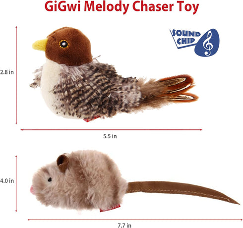 Gigwi Chirping Bird Cat Toy Set - Interactive Motion Activated Toy for Indoor Cats