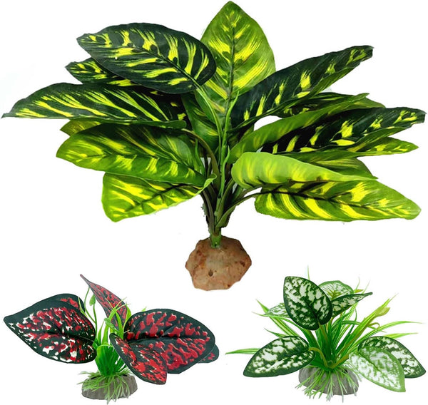 Reptile Artificial Plants, Terrarium Decorations for Aquarium Fish Tank, Amphibian Habitat Accessories (L Set-3pcs/B)
