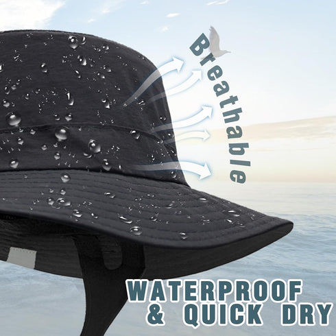Surf Bucket Hat with UPF 50+ UV Protection, Waterproof Sun Hat with Adjustable Chin Strap for Surfing, Water Sports