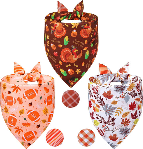 Agroon Thanksgiving Dog Bandanas XLarge 3PCS, 6 Pattern Fall Scarf for Boy and