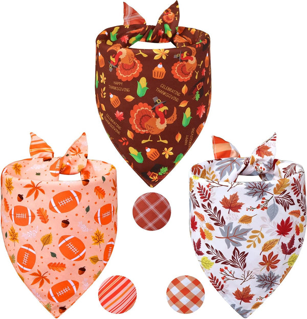 Agroon Thanksgiving Dog Bandanas XLarge 3PCS, 6 Pattern Fall Scarf for Boy and