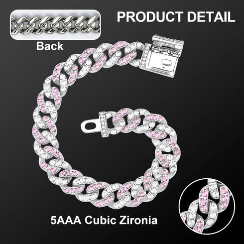 Silver Cuban Dog Chain Collars, Metal Choke Collar with Secure Buckle, Pet Crystal Necklace for Small Medium Large Dogs
