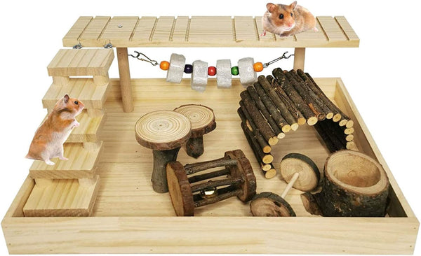 Hamiledyi Dwarf Hamster Activity Playground Natural Wood Gerbil Climbing Platform Mice Living