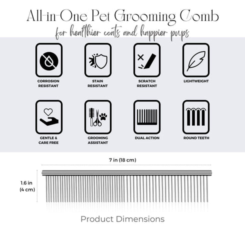 Flexzion Pet Grooming Comb, Stainless Steel Cats Dogs Puppy Medium Animals Hair Fur Trimmer Deshedding Brush Accessory