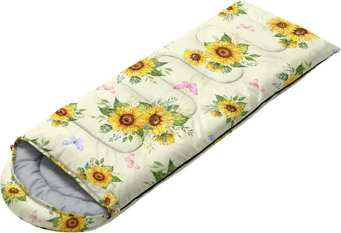 Sunflower Sleeping Bags for Adults Kids, Yellow Lightweight Waterproof Camping Sleeping Bag for All Season