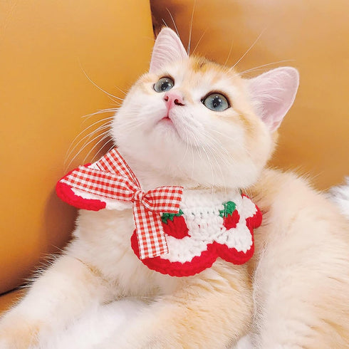 Litwlly Cat Collar Cute Strawberry Pattern Scarf Adjustable Kitten Bib Bow Tie Collars Pet Supplies for Christmas