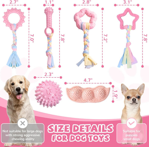 Puppy Toys, 6 Pack Teething Chew Toys for Small Breed, Cute Pink Soft Rubber Durable Dog Toys Set