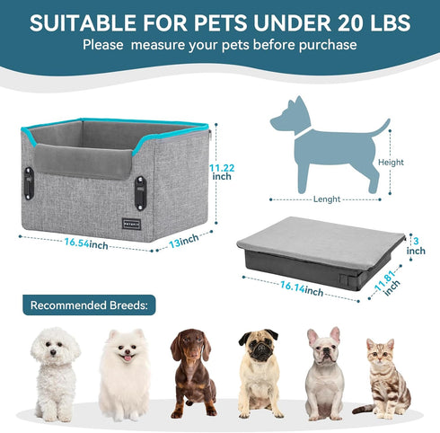 PETSFIT Dog Car Seats for Small Dogs Patented Safety Buckles Safety Tether Foldable Travel Dog Booster Car Seat Reduces